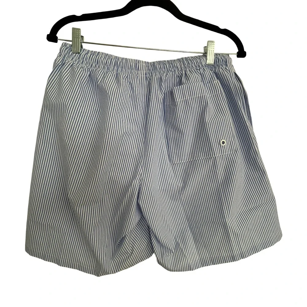 Nike Swim Trunks Mens Medium Blue White Seersucker Striped NWT Beach Summer 5in